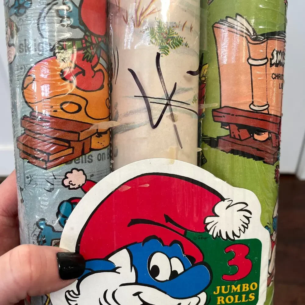Vintage Smurf Gift Wrapping Paper 1982 Peyo Papercraft 3 Roll USA 6911 NOS Read